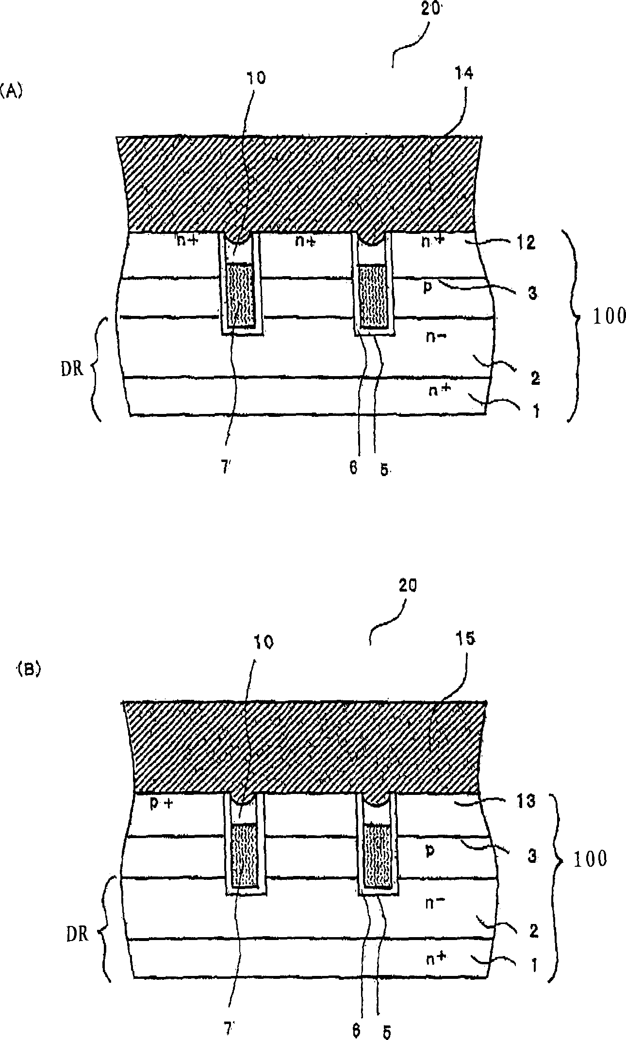 Insulated gate semiconductor device, protection circuit and their manufacturing method