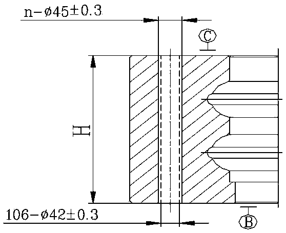Process for machining deep mounting hole of slewing bearing ring