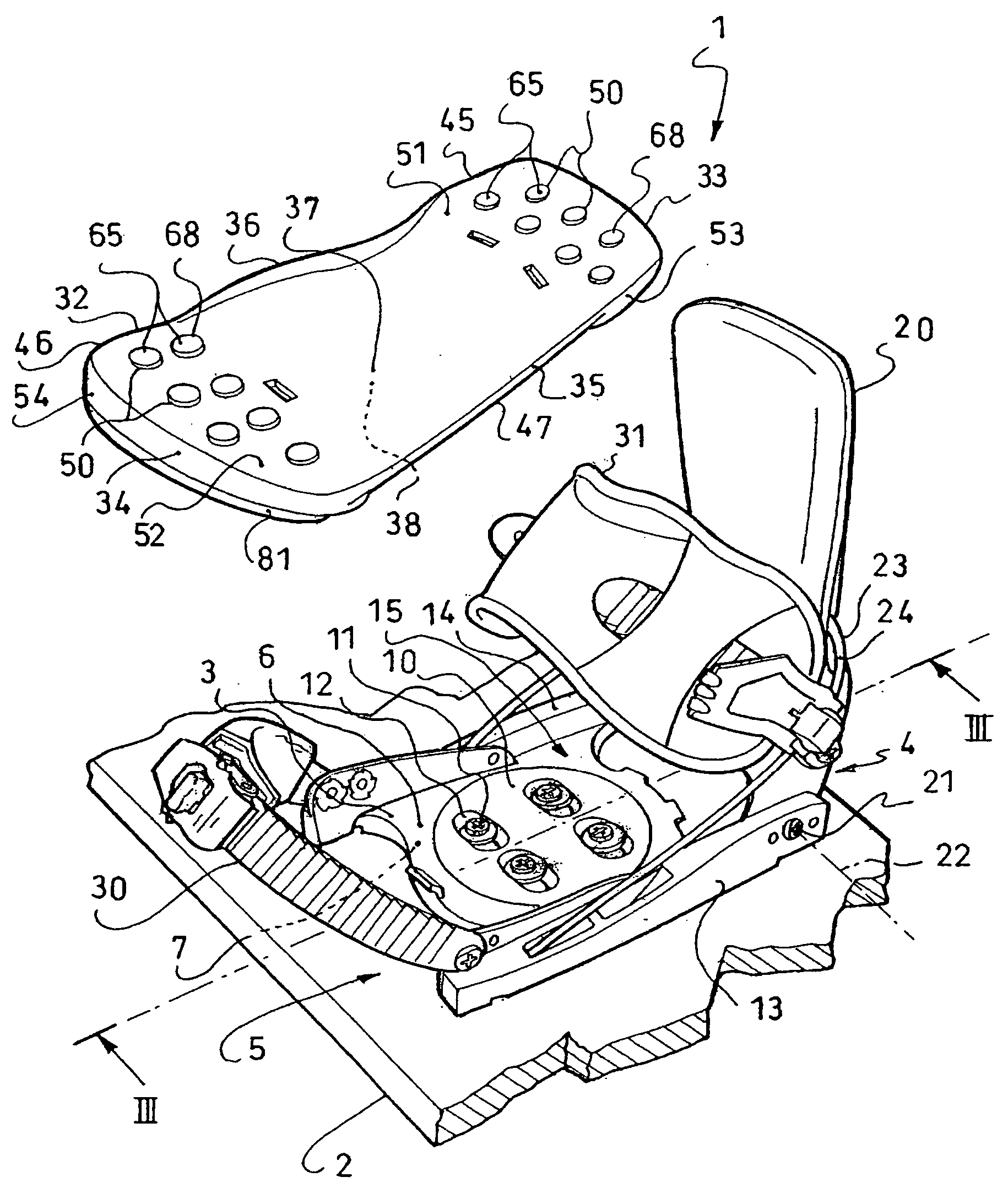 Device for receiving a foot or a boot on a sports apparatus
