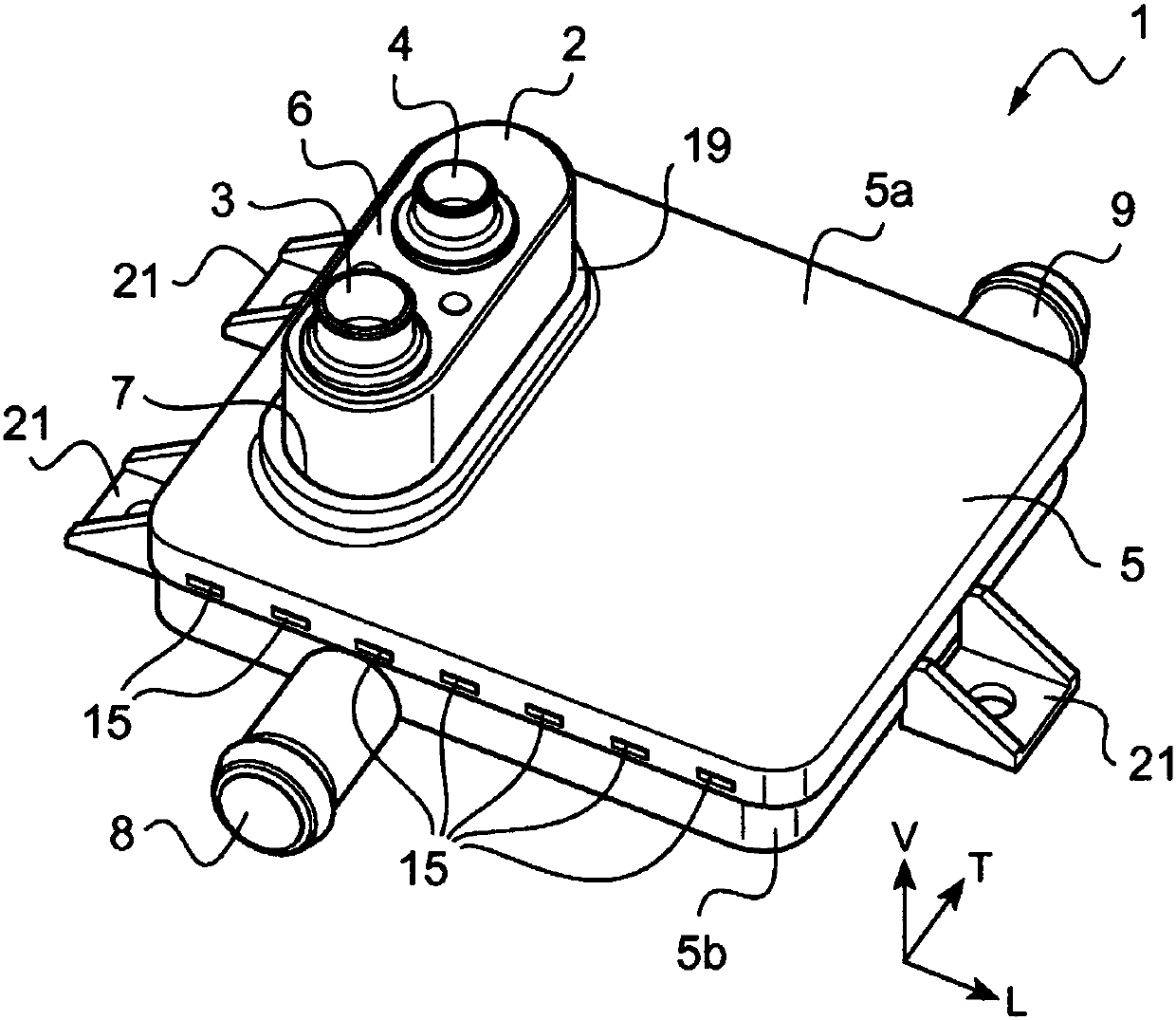 Heat exchanger and thermal management facility for batteries of electric or hybrid vehicles