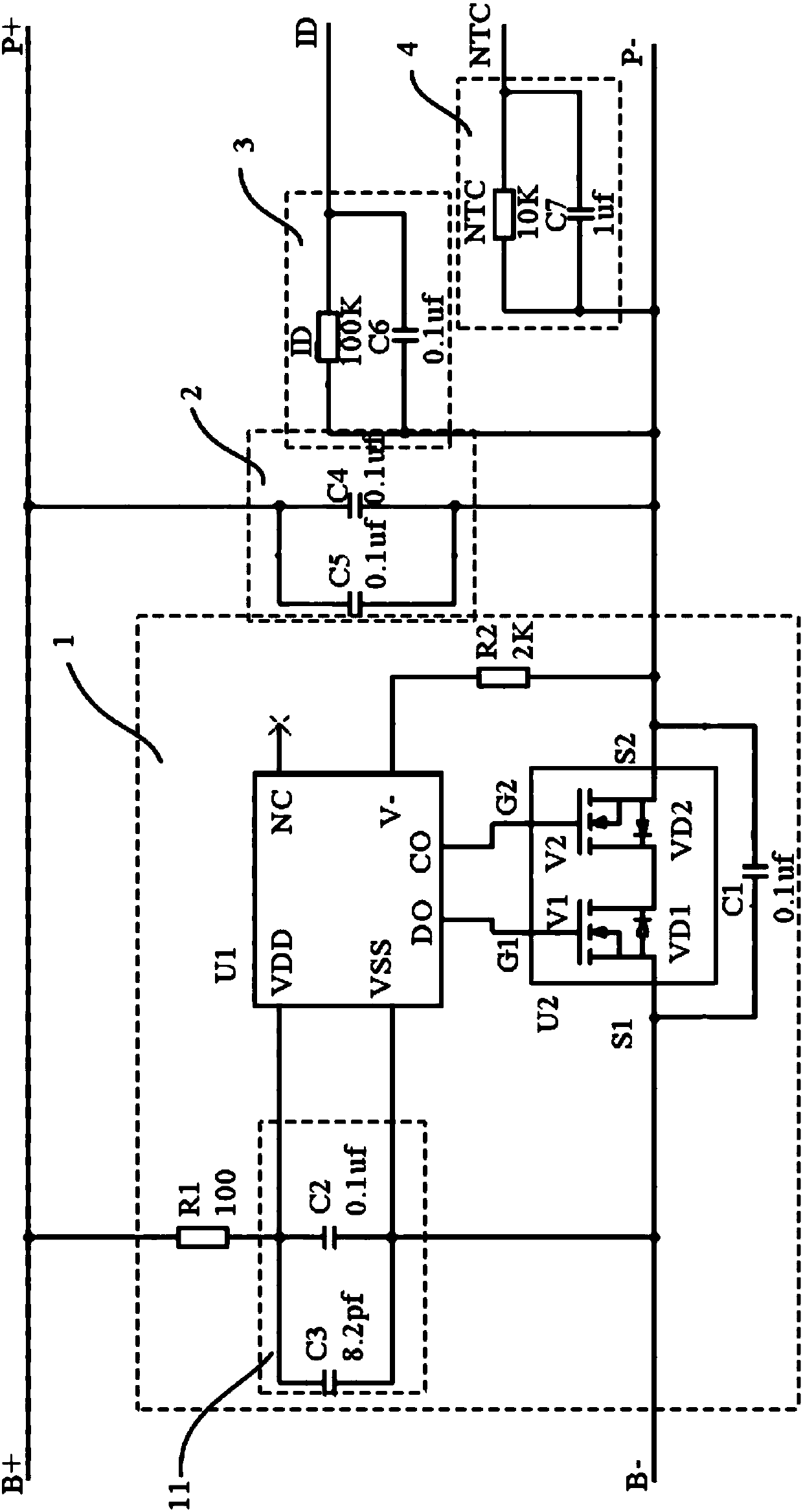 Lithium battery protection circuit applied to mobile phone