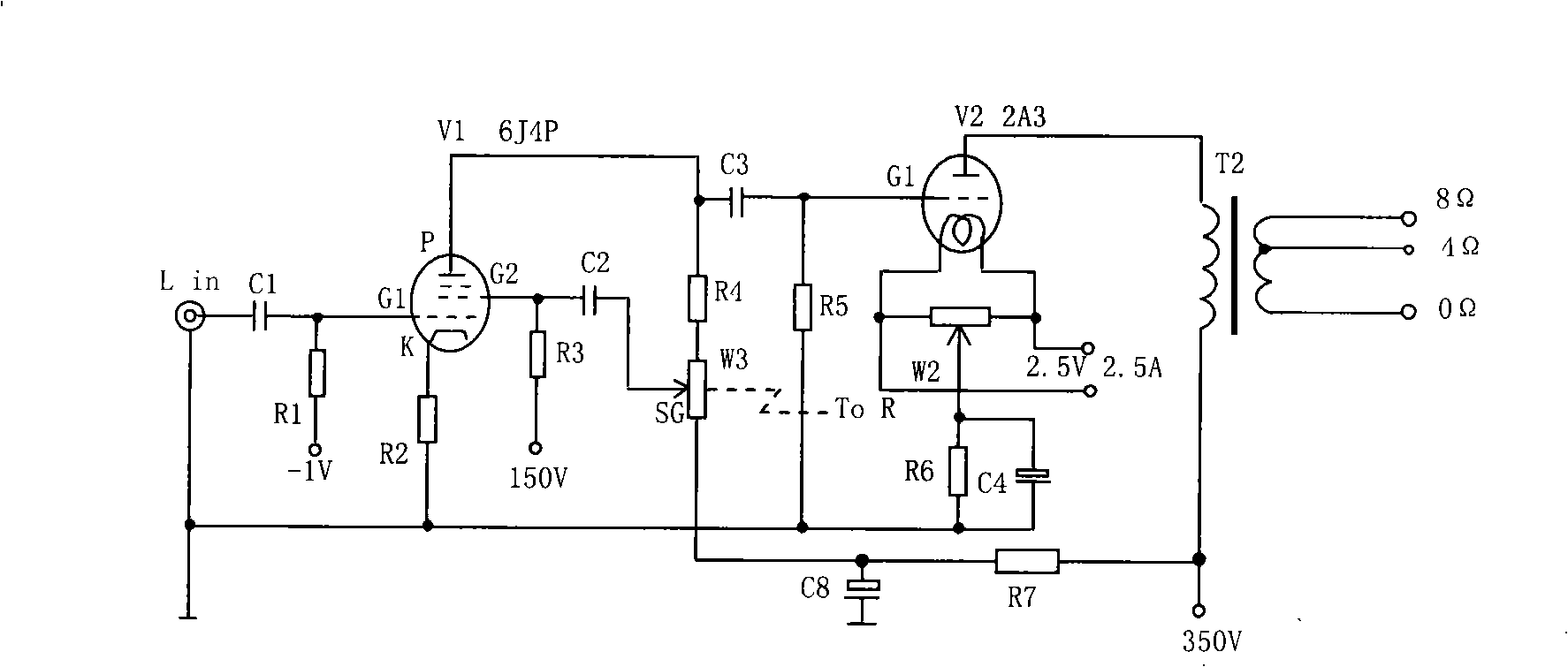 Amplifier for exerting negative feedback on electronic tube screen grid