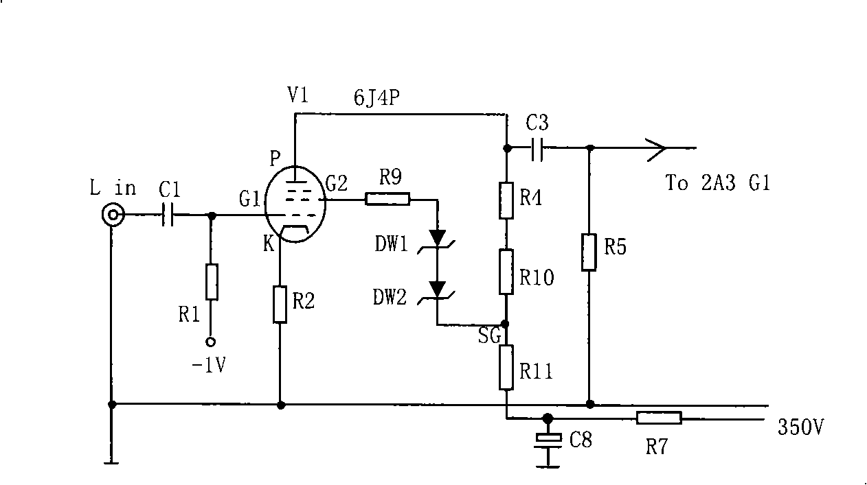Amplifier for exerting negative feedback on electronic tube screen grid
