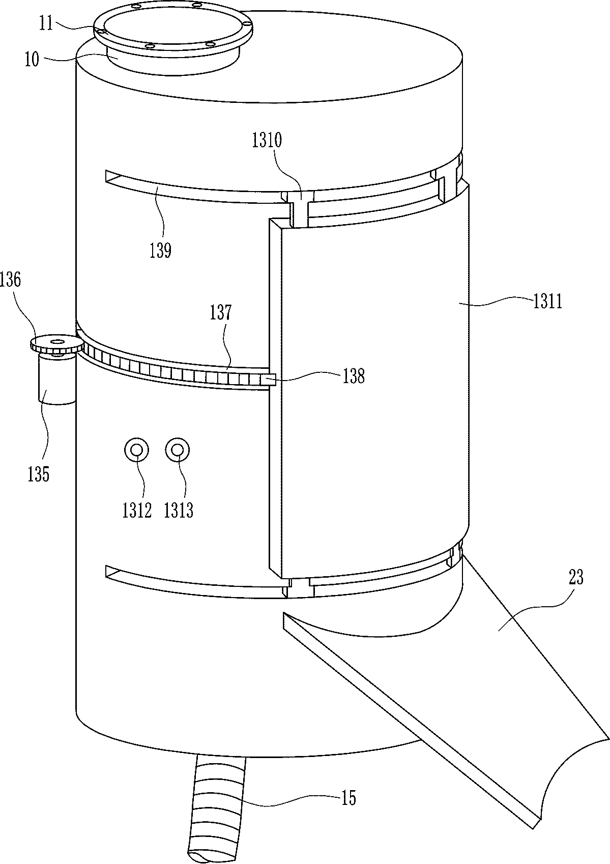 A roof drainage impurity and water separation device
