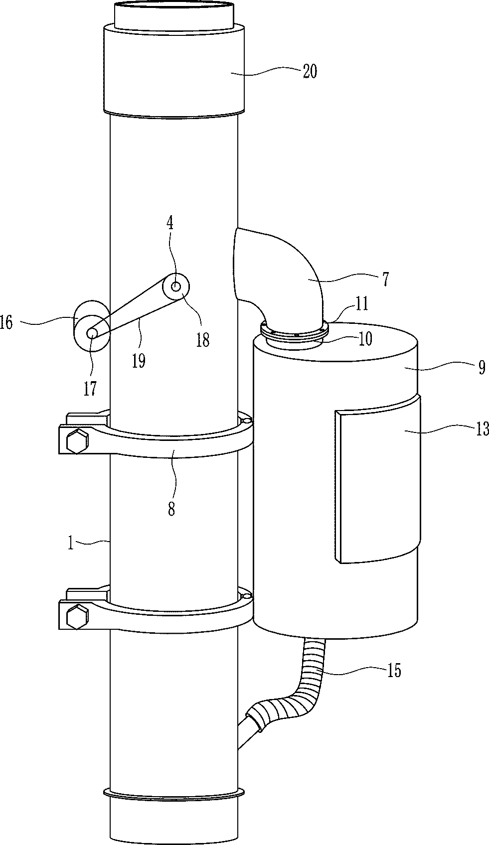 A roof drainage impurity and water separation device