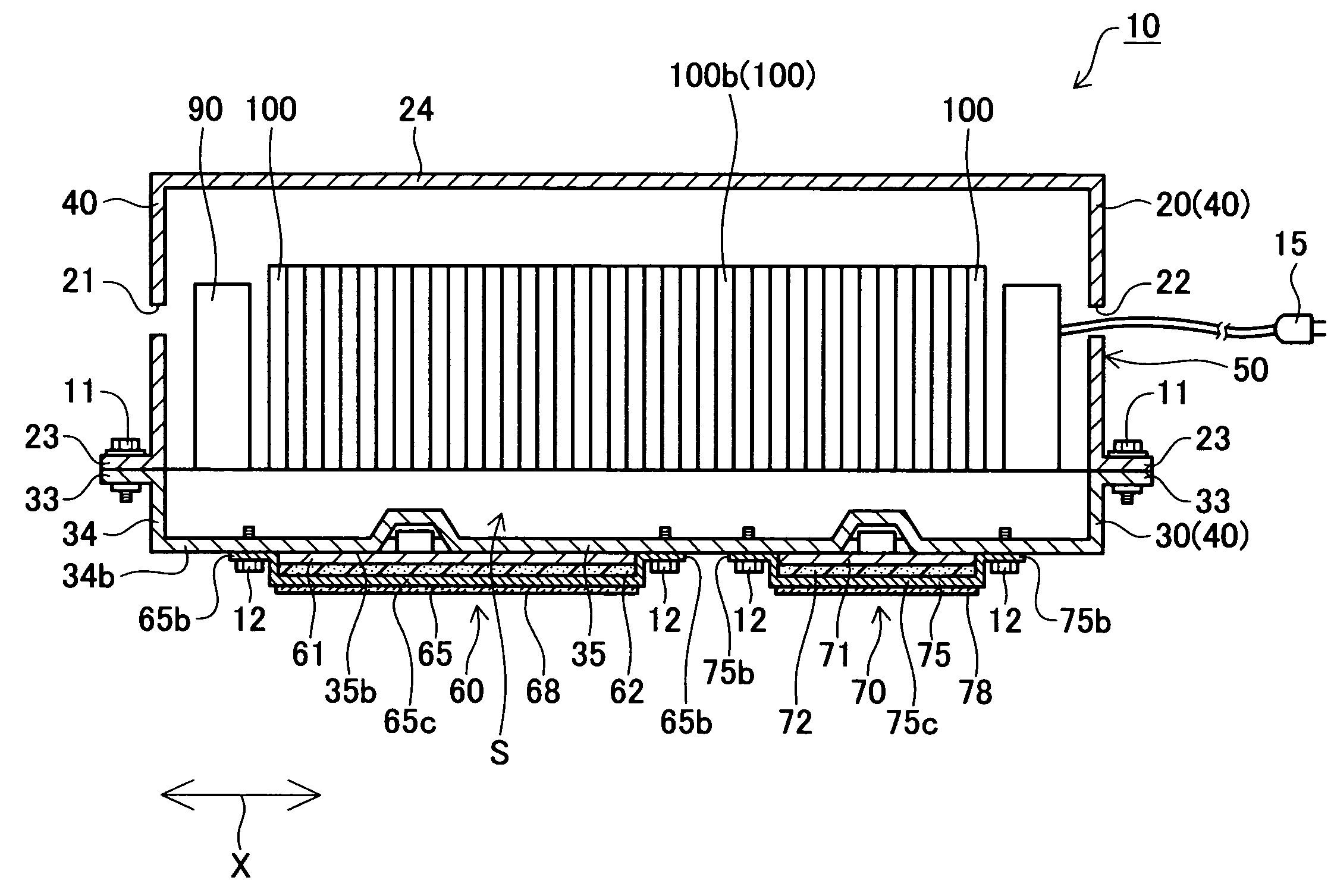 Heater with temperature detecting device and battery structure with the heater