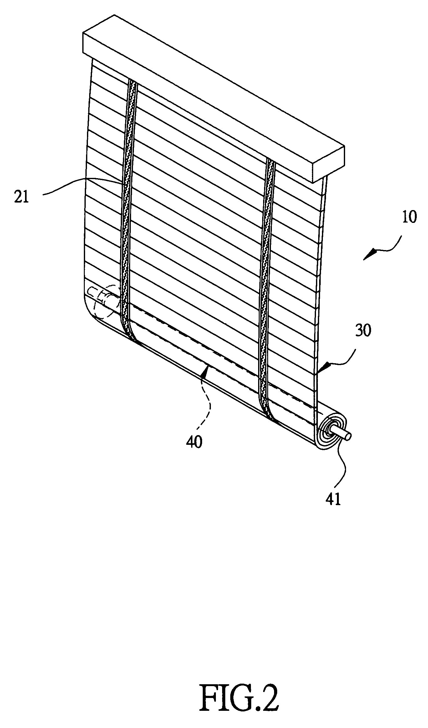 Collapsing and securing device of lateral blinds