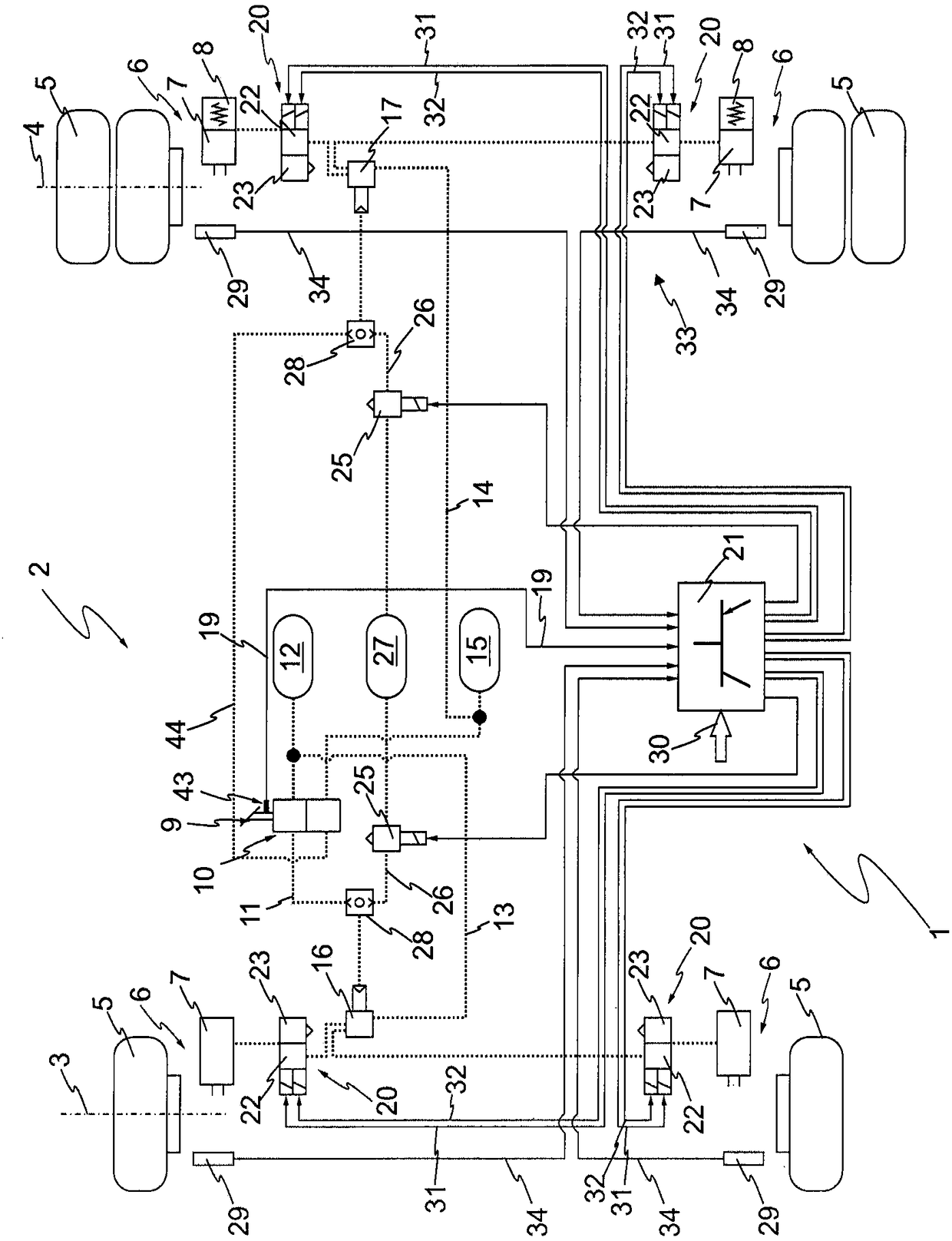 Method for adjusting brake pressures of a vehicle, and brake system for carrying out the method