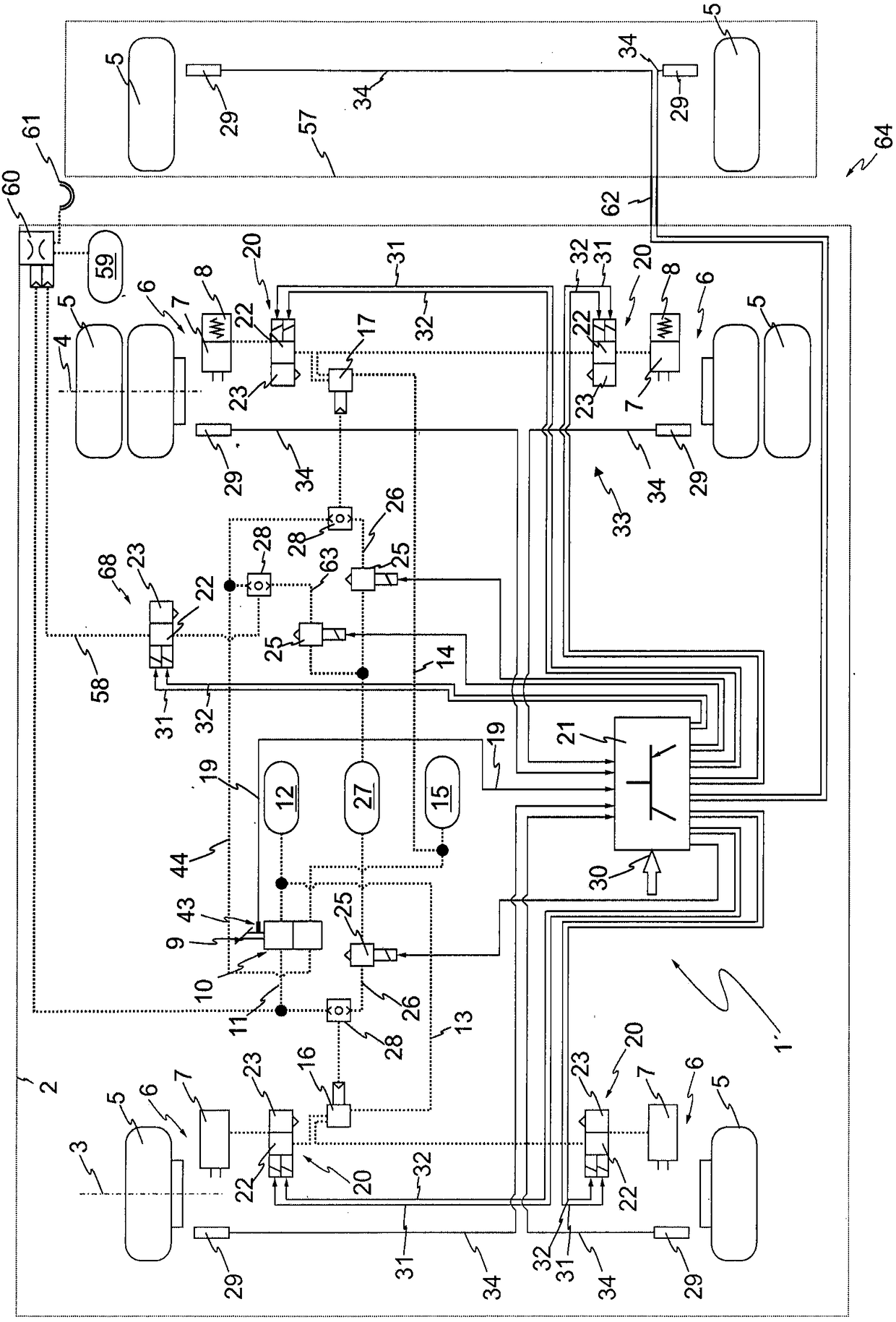 Method for adjusting brake pressures of a vehicle, and brake system for carrying out the method