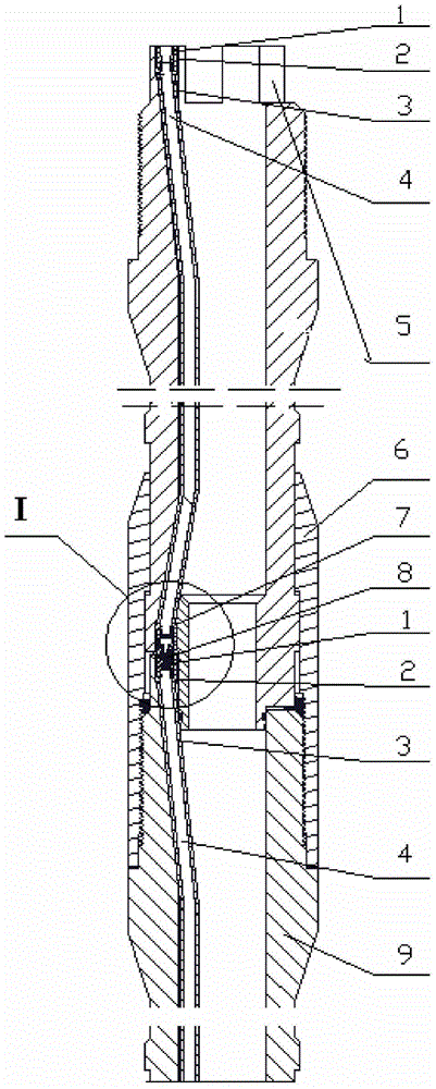 Inserting-connecting torque transmission and electricity transmission split-connecting power drill rod