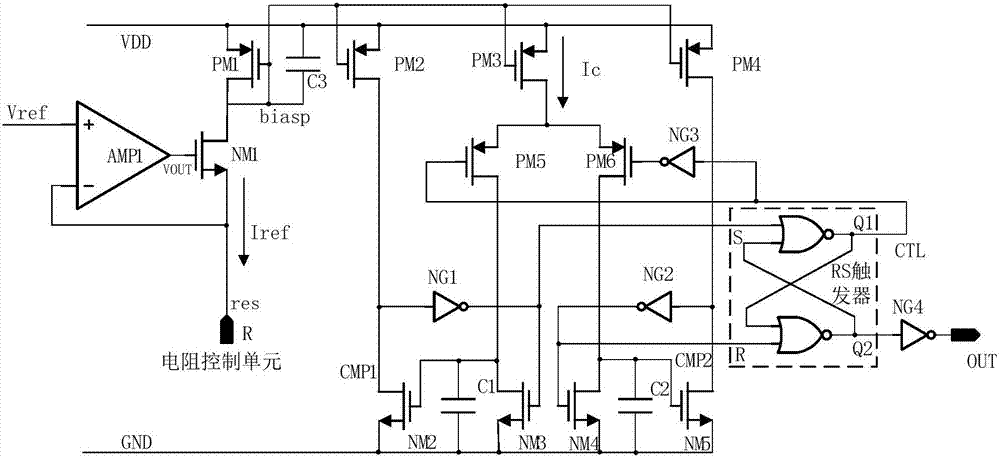 On-chip temperature sensor based on RC oscillator, and temperature detection method of on-chip temperature sensor