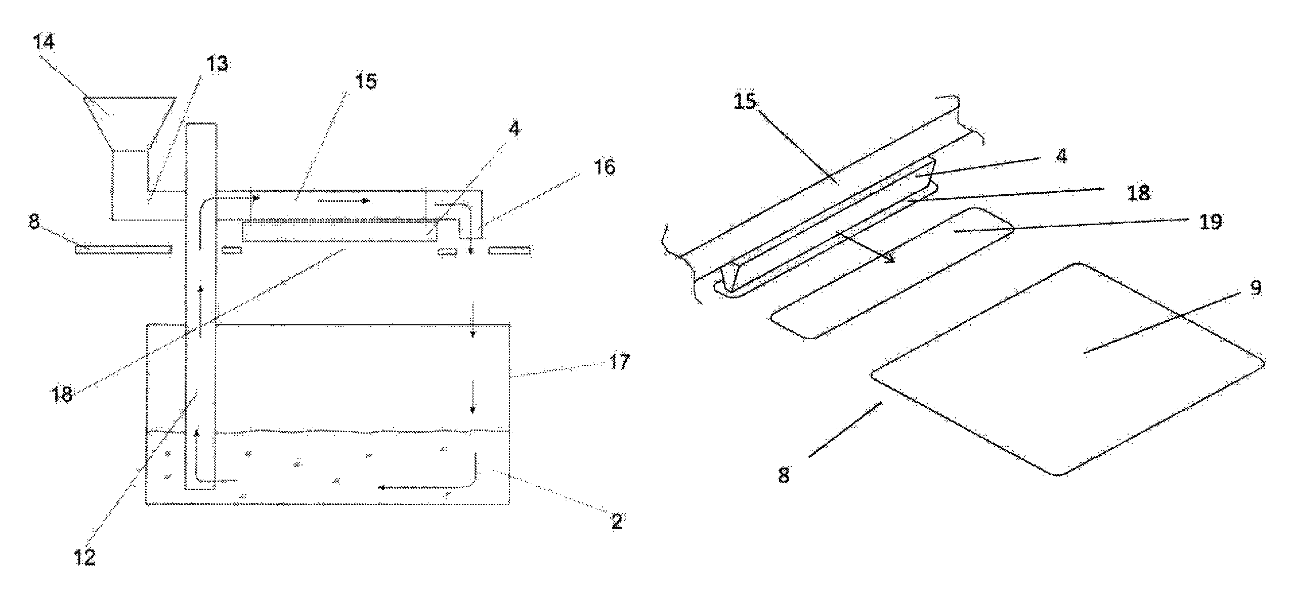 Method and device for conveying particulate material during the layer-wise production of patterns