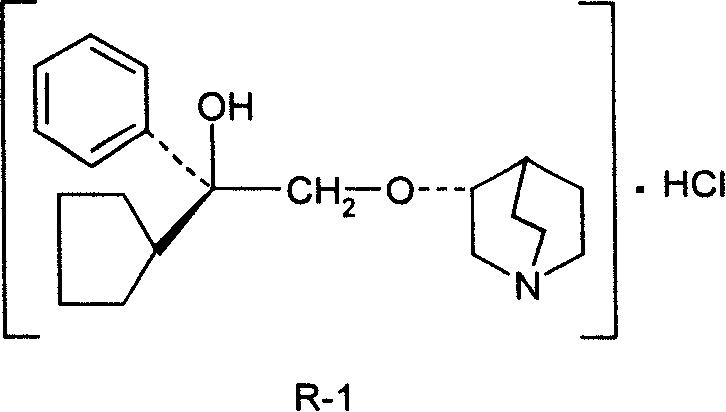 Pharmaceutical composition containing (3S, 2'R)-3-(2'-hydroxy-2'-cyclopentyl-2'-phenylethoxy) quinuclidine hydrochloride and uses thereof