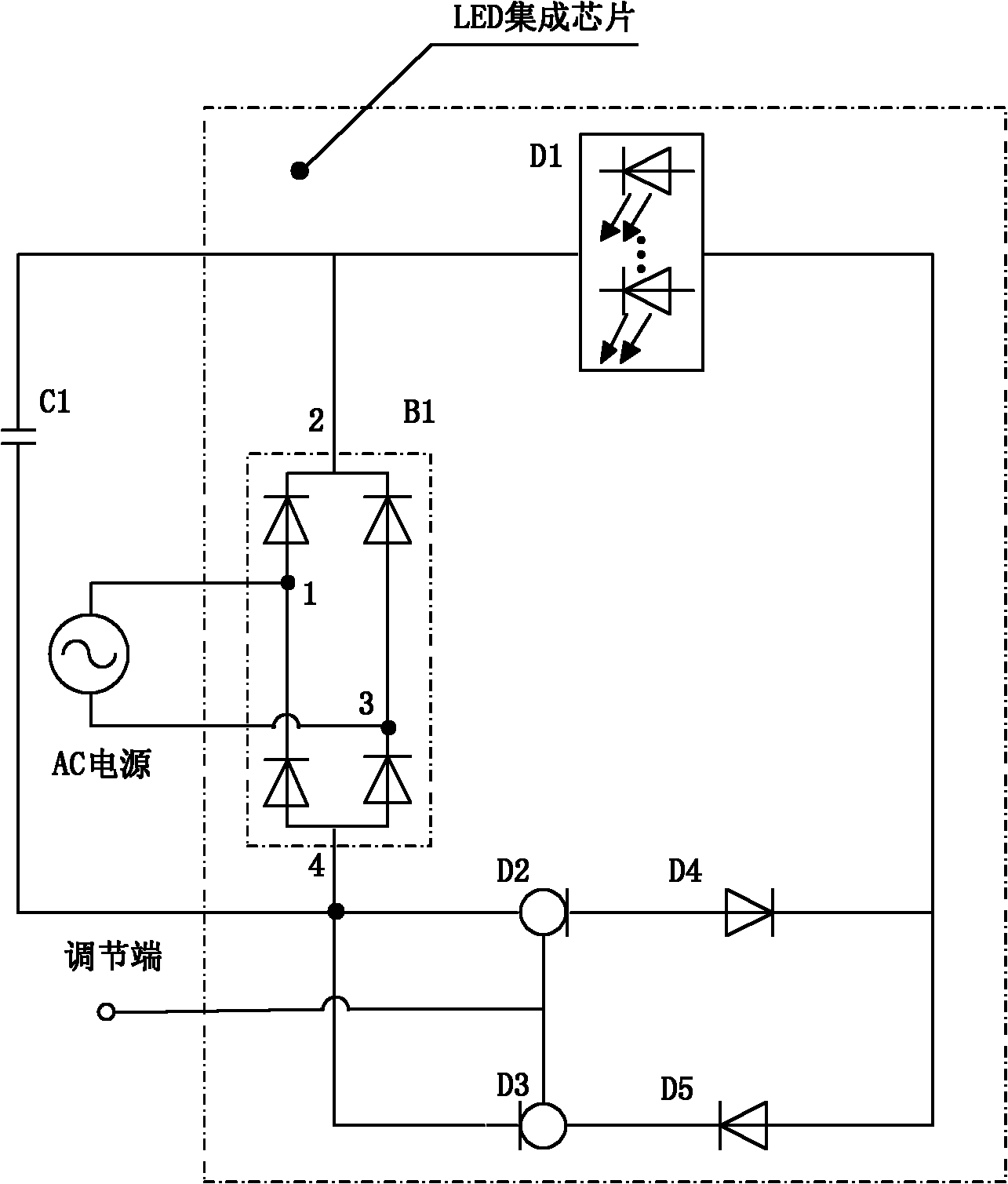 Integration method of LED lighting circuit and LED lighting integrated chip