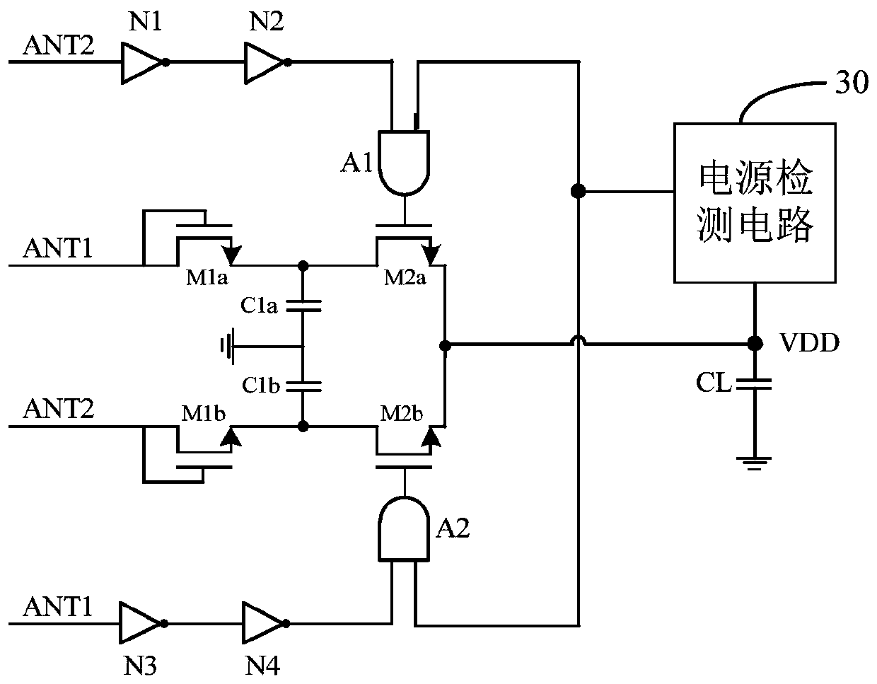 An electronic label power rectification circuit