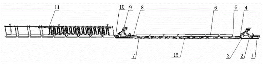 Mining automatically-moving equipment train capable of stepping forward along roadway
