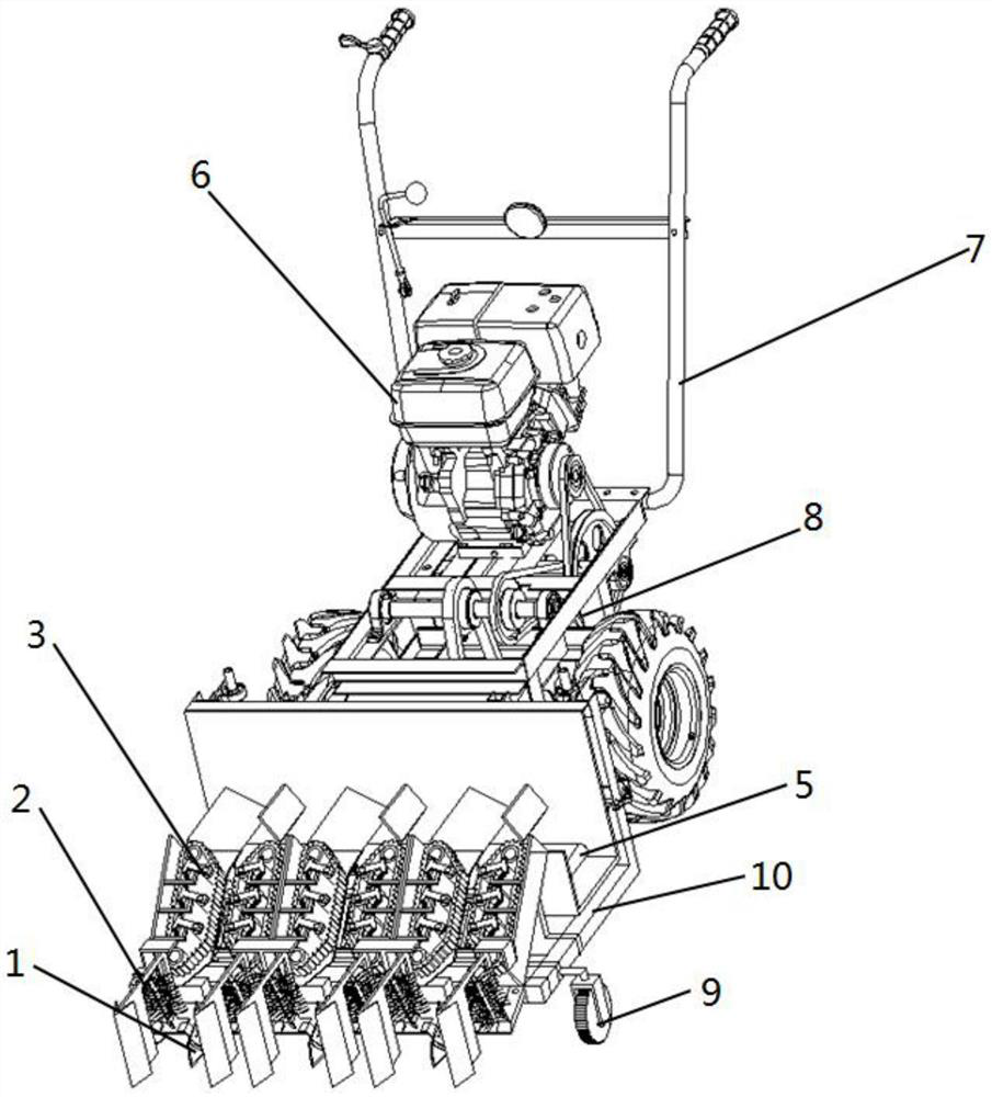 Hand-held island field material onion soil digging and discharging operation machine