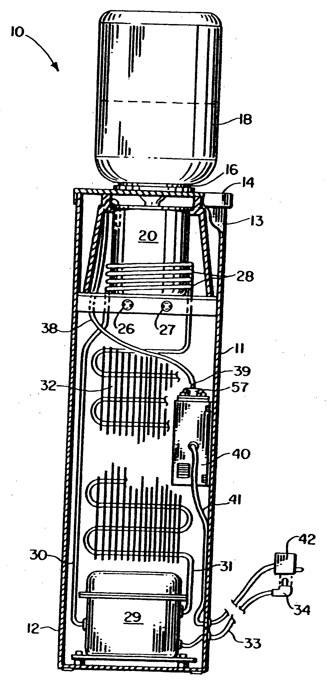 Method and apparatus for disinfecting a refrigerated water cooler resevoir