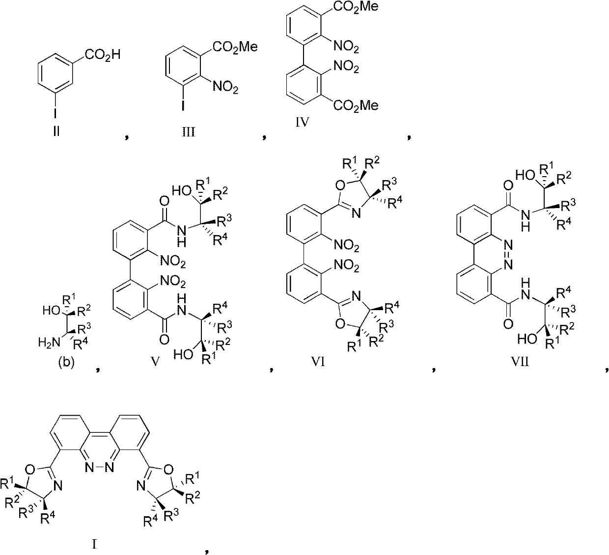 Two-oxazoline contained chiral dinuclear ligand with benzo cinnoline maternal skeleton, and synthesis method thereof