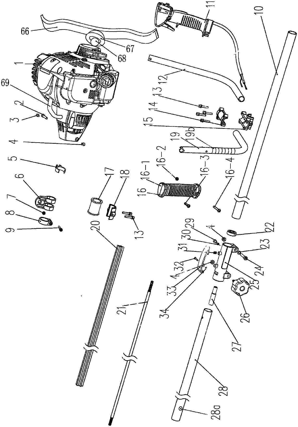 Brush cutter with single-cylinder half-balance and parabola wing-shaped blade gasoline engine