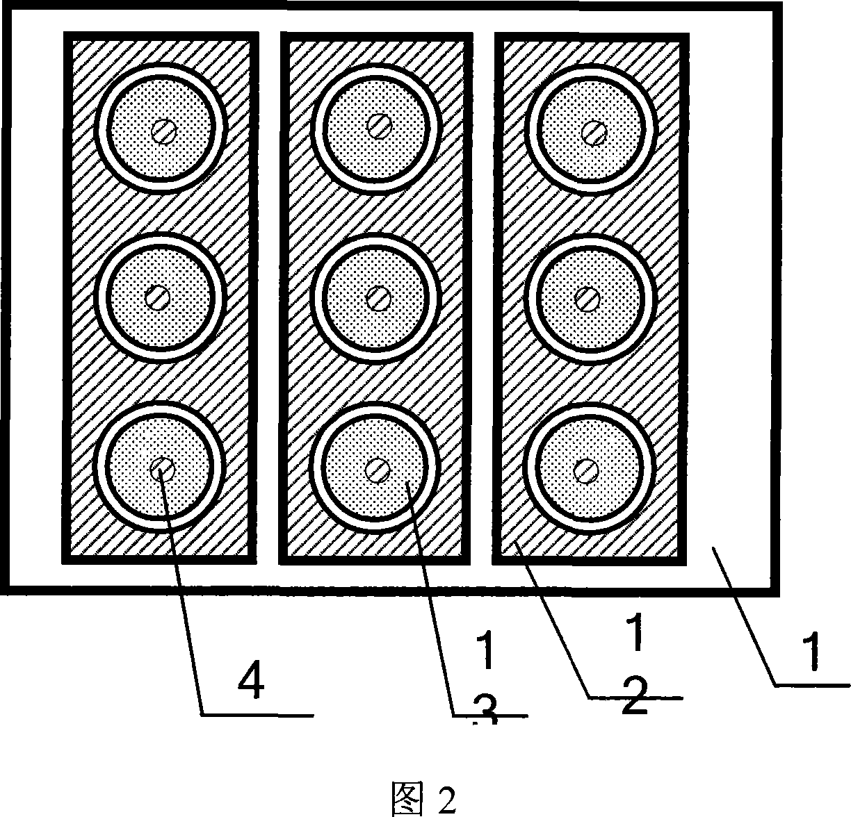 Planar display device with circular internal-grid controlled cathode structure and its production