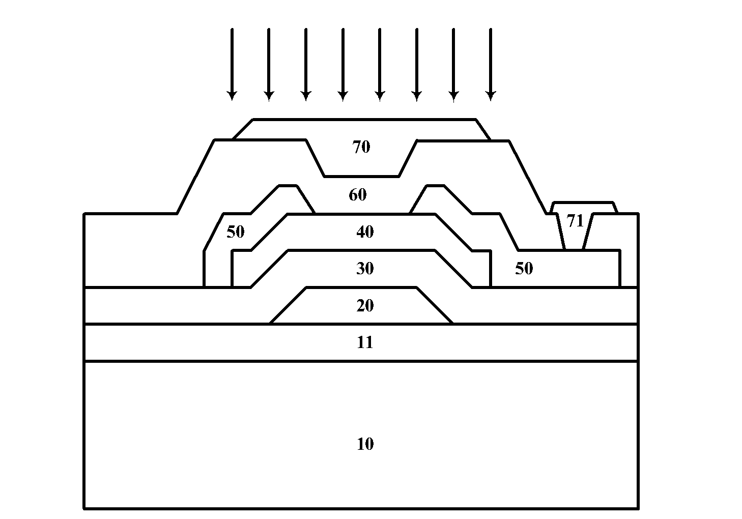 Illumination stability amorphous metallic oxide thin film transistor (TFT) device and display device