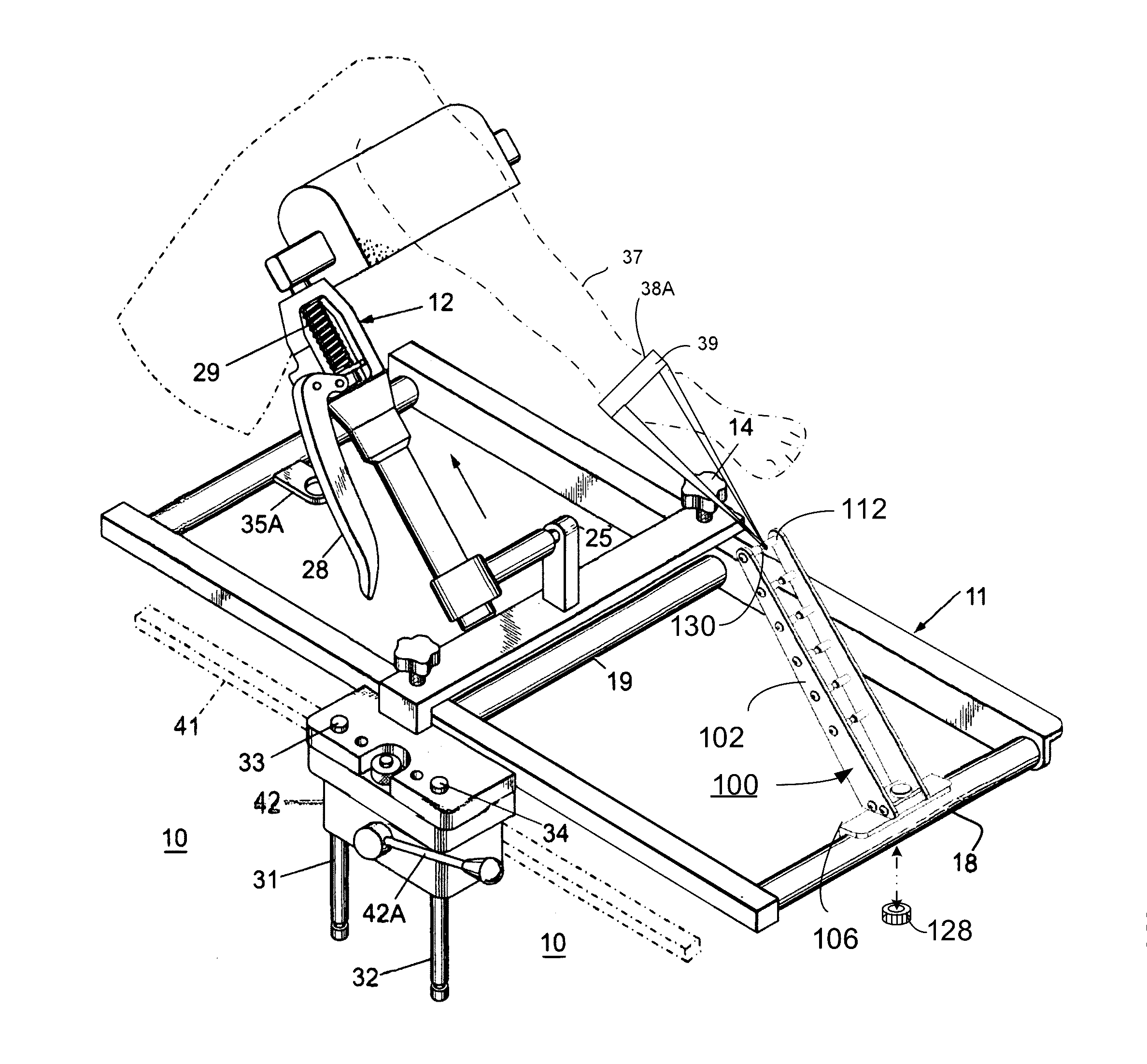 Elevation device for modular distractor for use in ankle and leg surgery