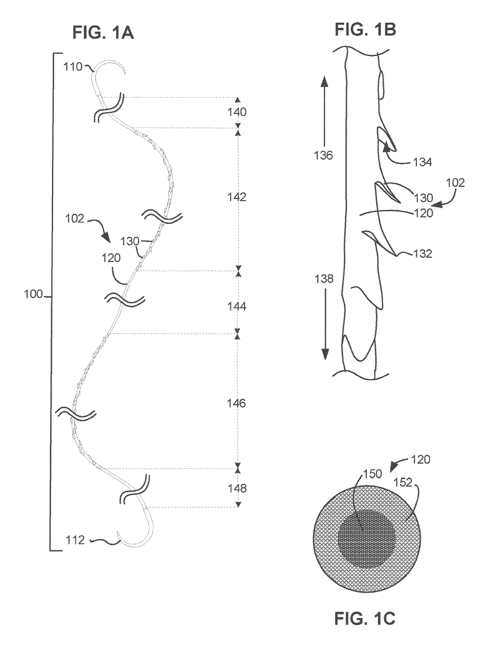 Composite self-retaining sutures and method