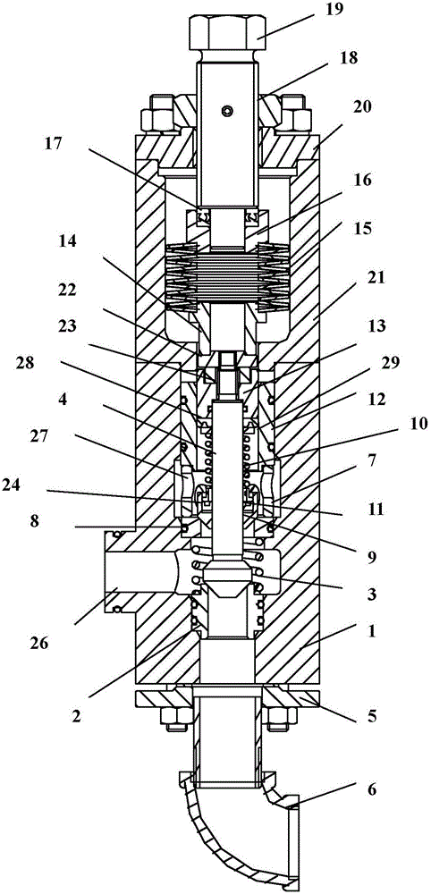 One-way pressure regulating overflow valve with thrust bearing