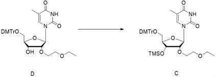 Novel preparation method of nucleoside modified 5'-dmtr-2'-eoe-5-me-cytidine nucleoside