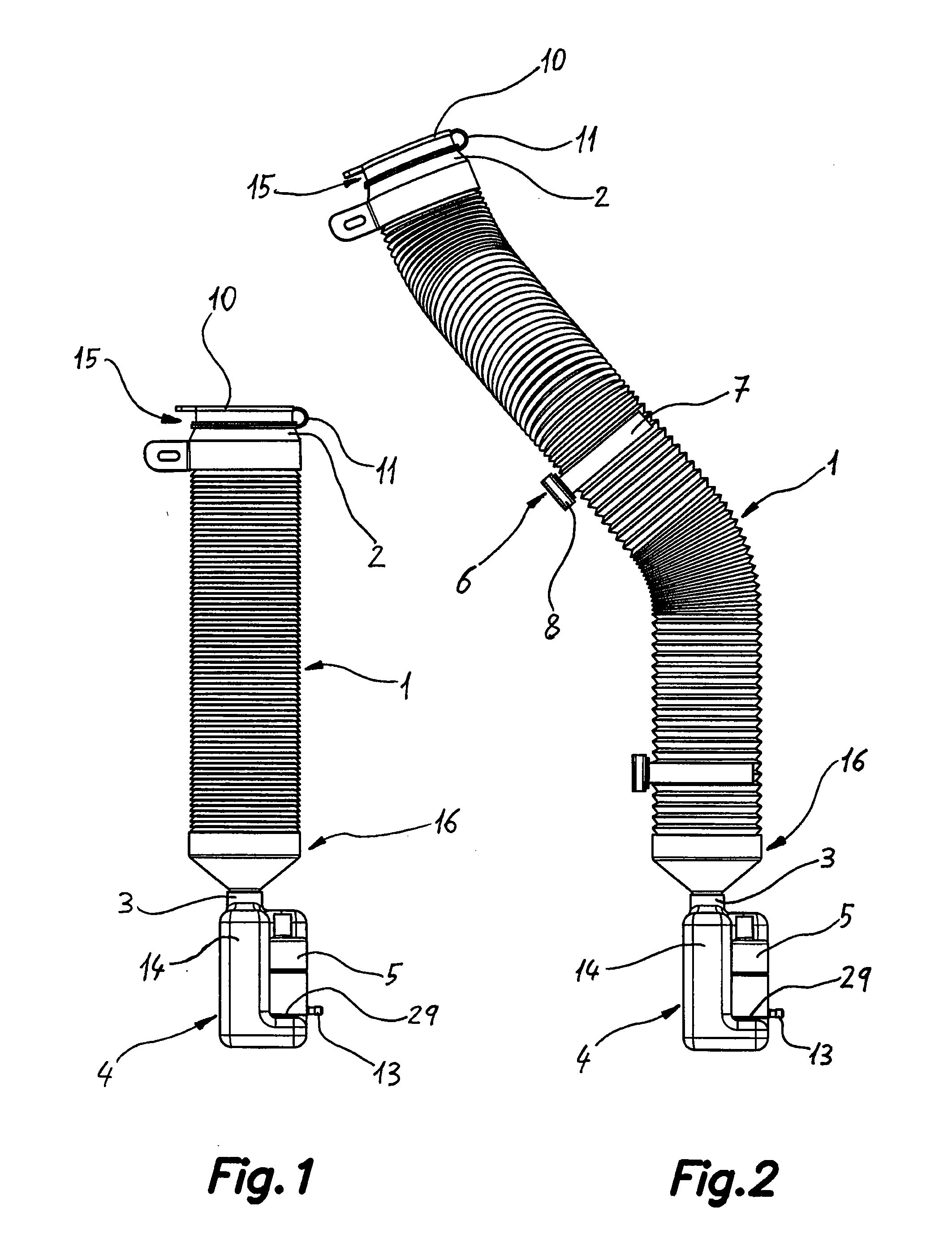 Container assembly for windshield and headlight washing fluid in a vehicle