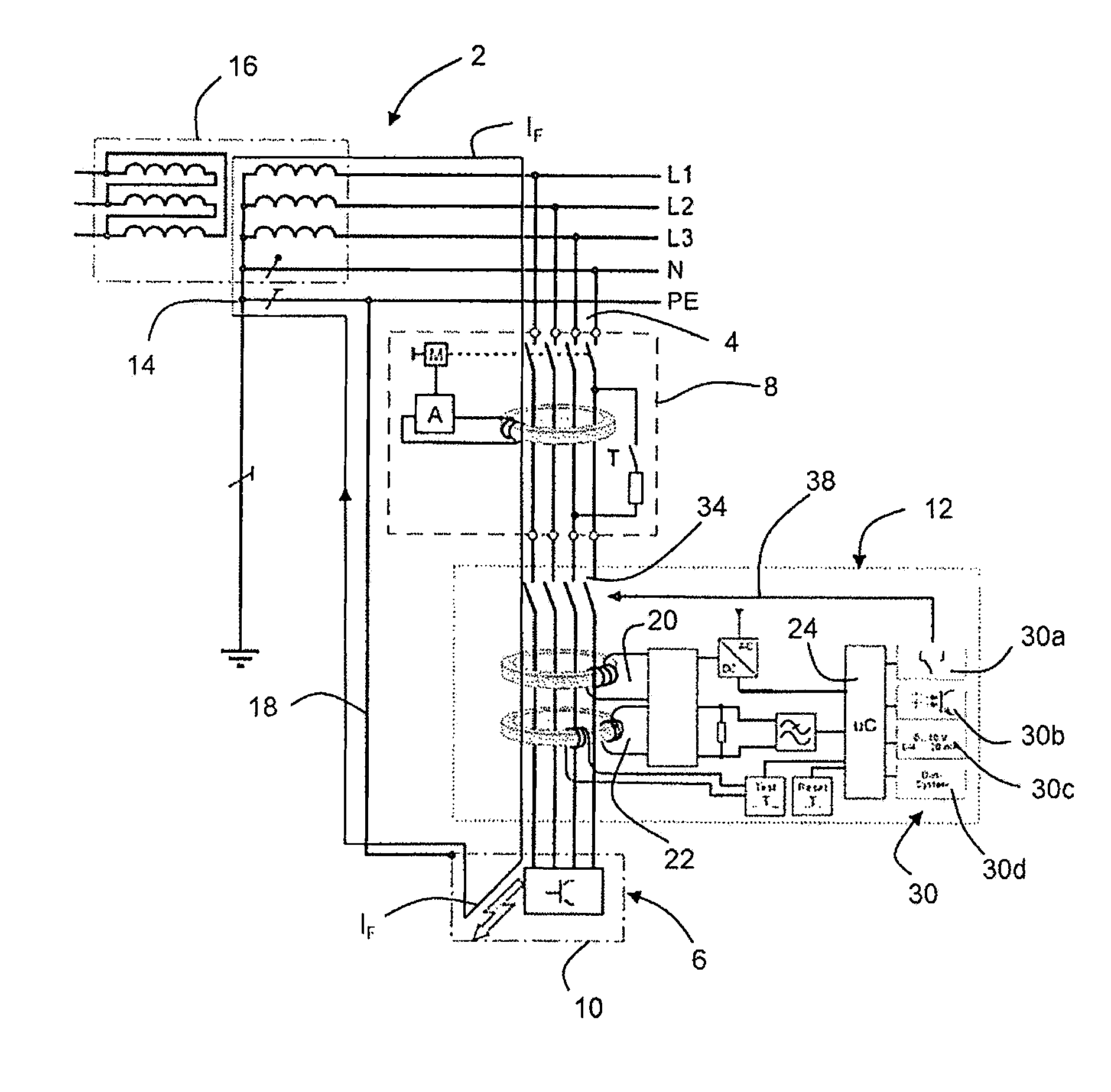 Electrical monitoring device and method for safeguarding the protective function of a type A residual current device (RCD)