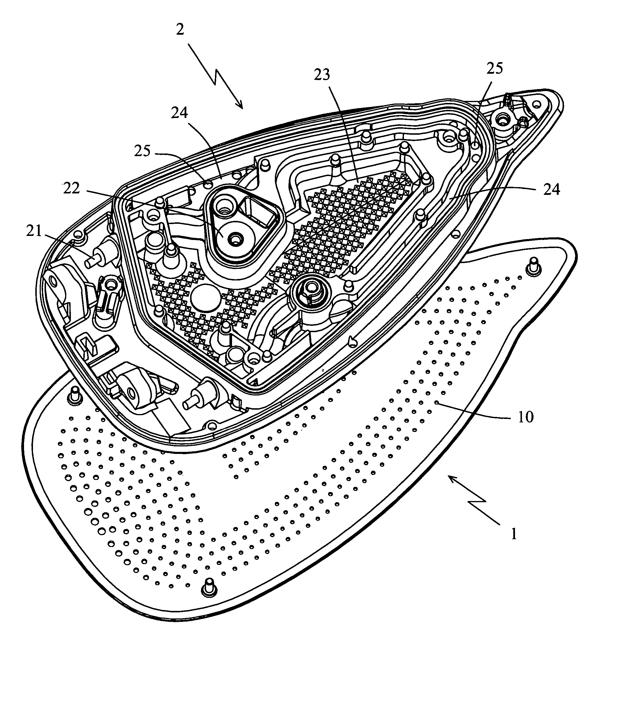 Pressing iron having a soleplate provided with a pattern of steam outlet holes