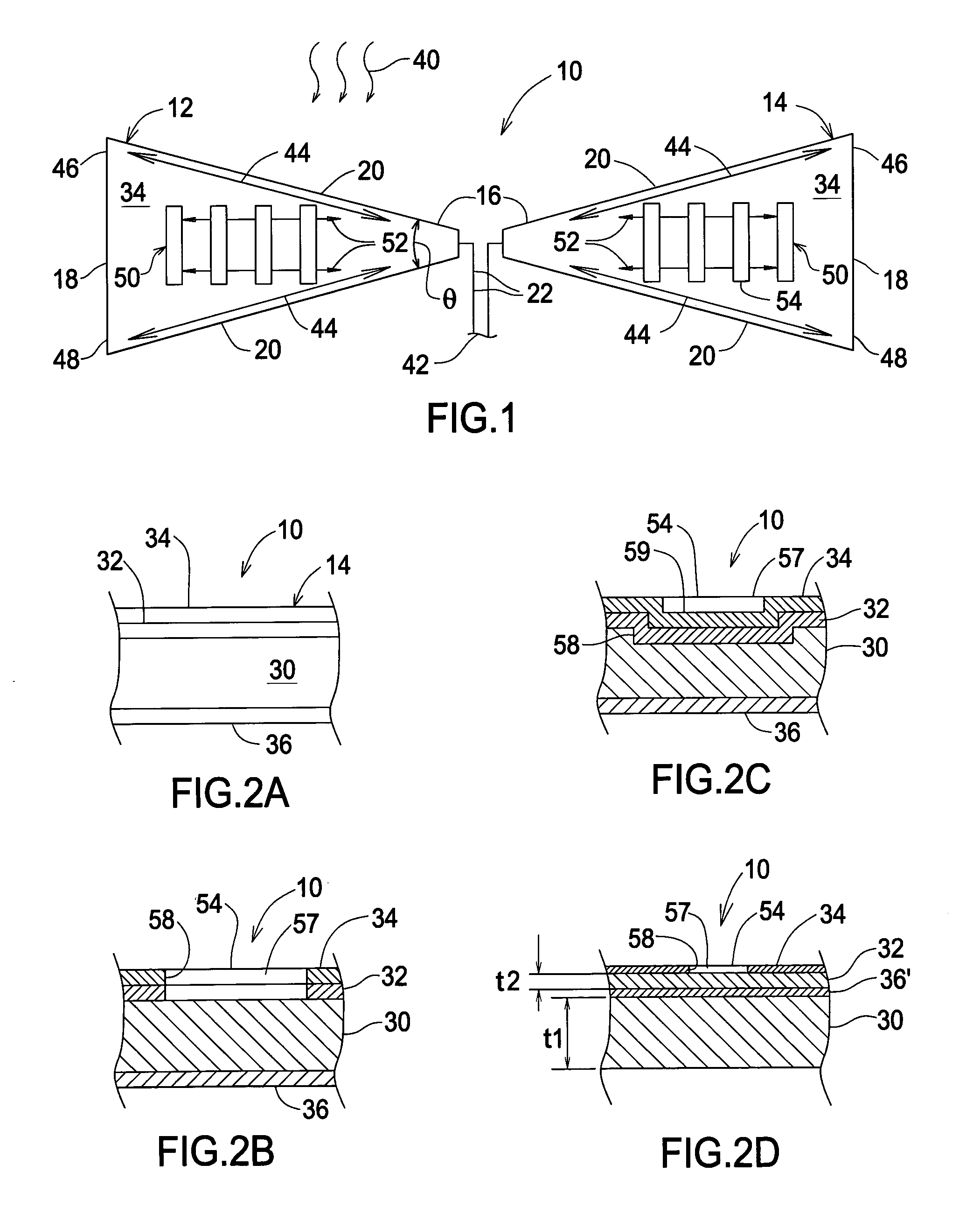 Planar antenna with supplemental antenna current configuration arranged between dominant current paths