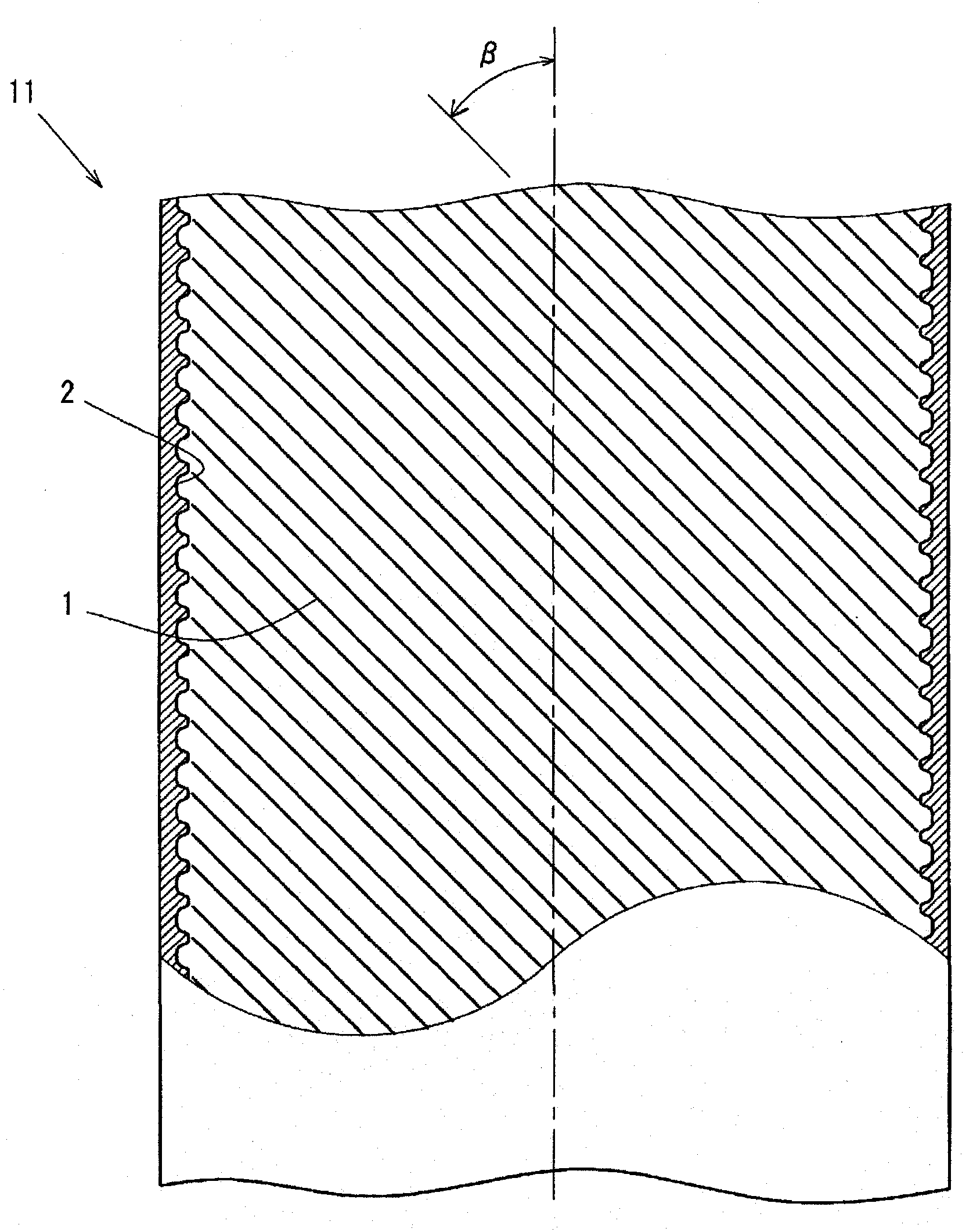 Pipe having grooved inner surface, apparatus for producing the same and method for producing the same