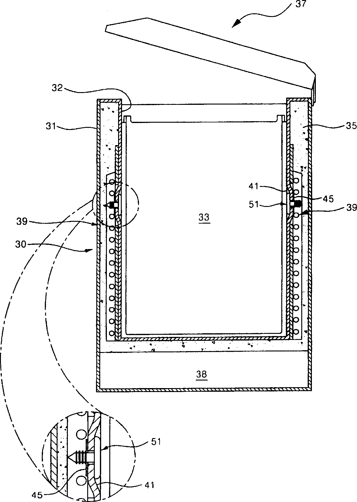Thermal-insulating layer exhausting structure for refrigerator