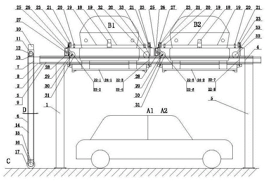 A guide rail telescopic parking device