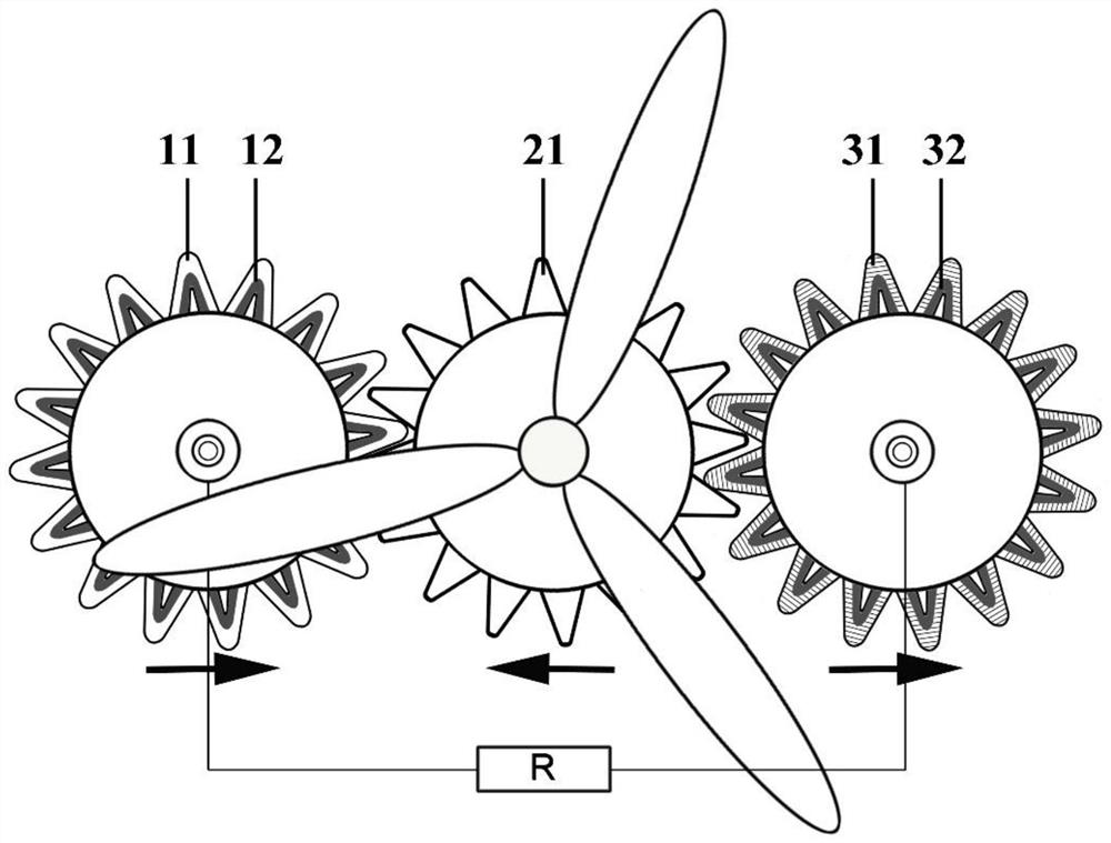 A gear meshing structure DC rotating friction nano power generation device