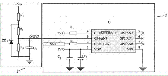 Protection circuit for detecting source power supply voltages through single-chip microcomputer, and control method
