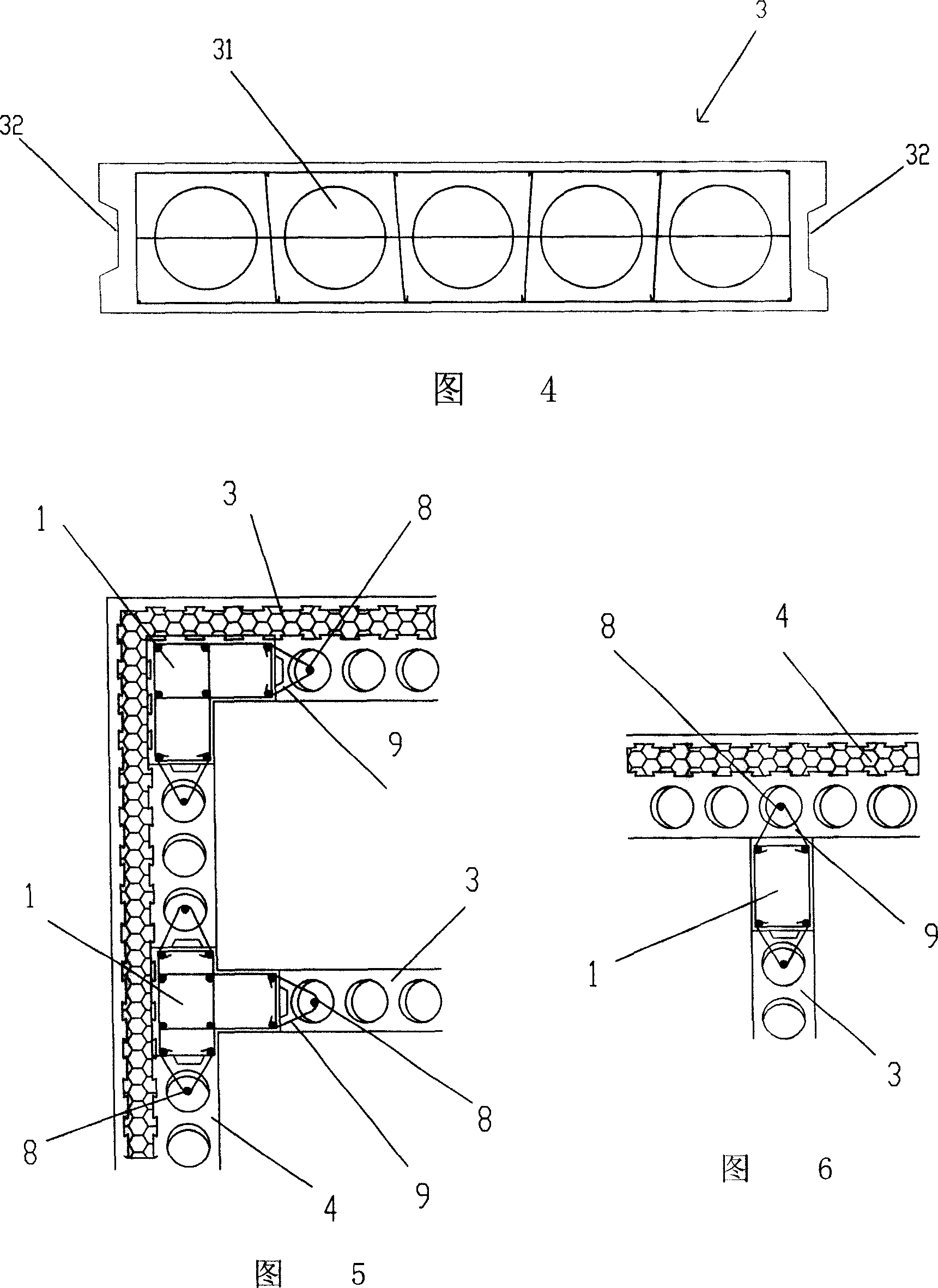 Architectural structure system of preformed hollow load-bearing wall panel and construction method