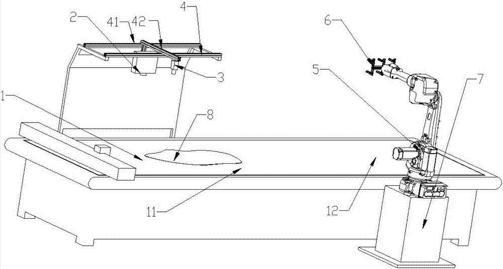 Flexible leather piece cutting device and realizing method thereof