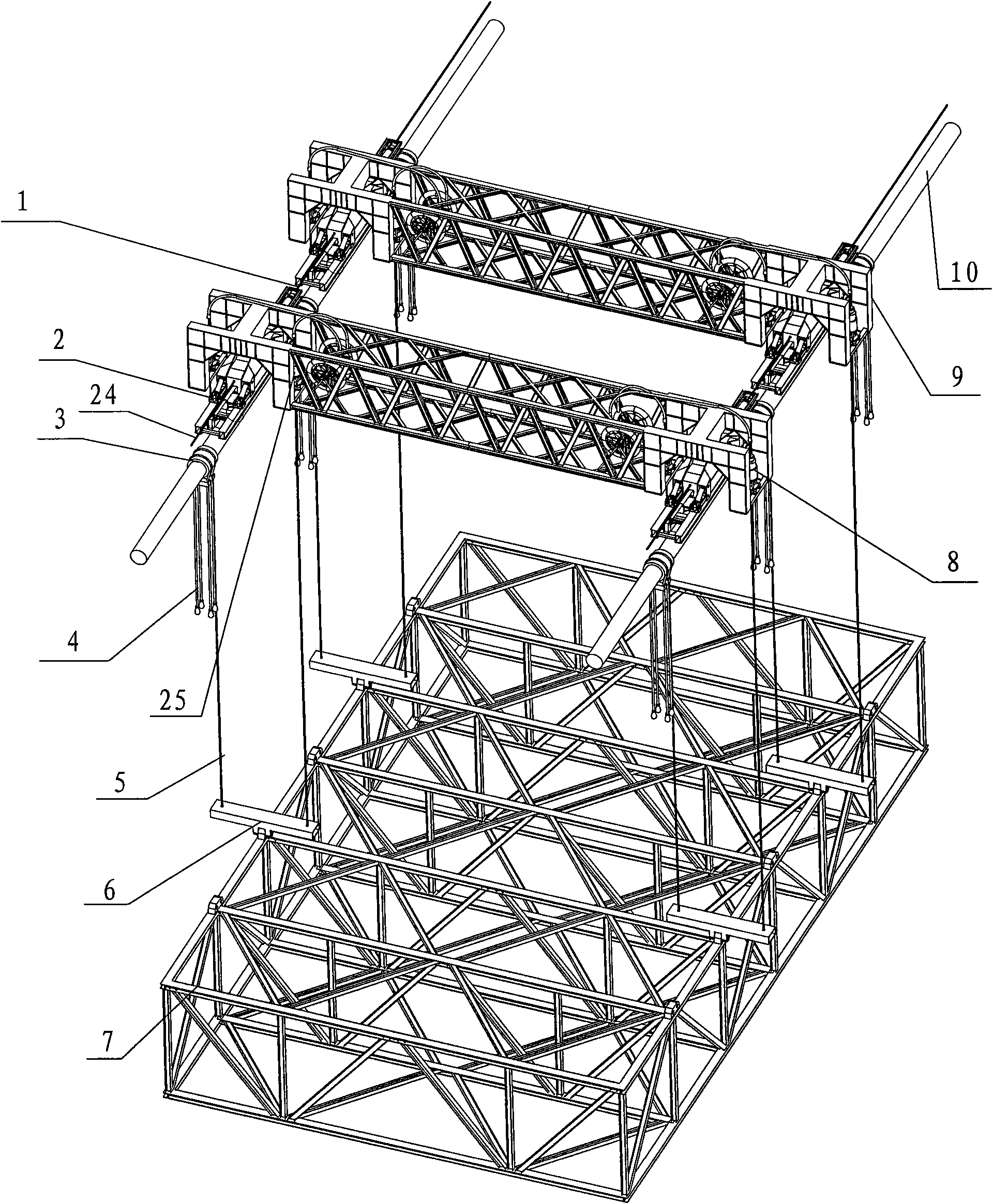 Method for erecting girder of suspension bridge by double-hoisting hydraulic NC (numerical control) cable crane