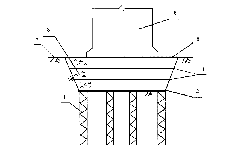 Method for processing wharf foundation by geotextile granular material pile