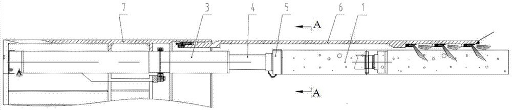 A structure to prevent the deflection of the piston rod of the shield machine's single propulsion cylinder