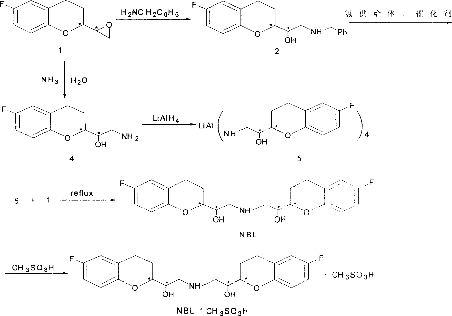 2,2'-[iminodi(methylene)di-(6-fluoro-3,4-dihydro-2H-1-benzenepyran-2- methanol) methane sulfosalt