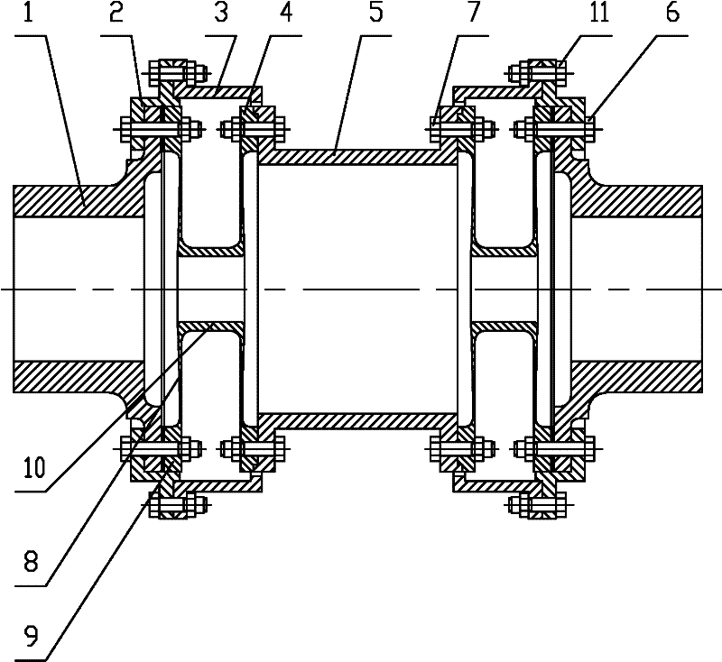 High-elasticity film disk shaft coupling structure