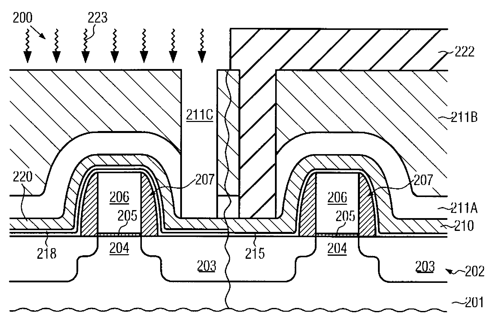 N-channel field effect transistor having a contact etch stop layer in combination with an interlayer dielectric sub-layer having the same type of intrinsic stress