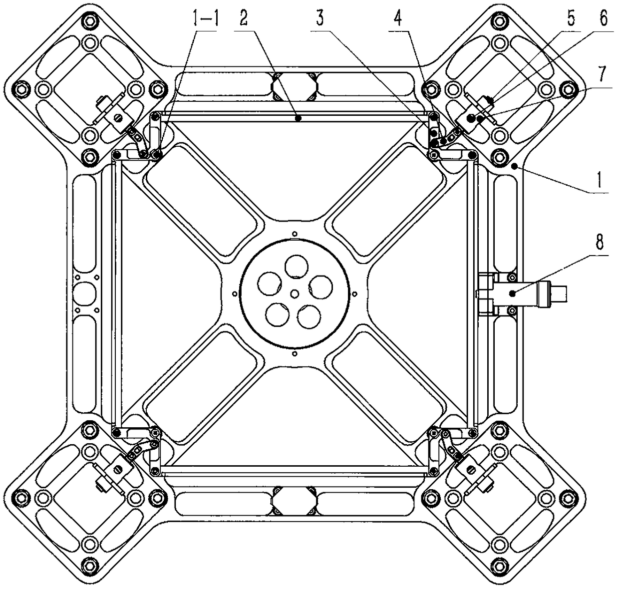 Four-point linkage pin pulling device