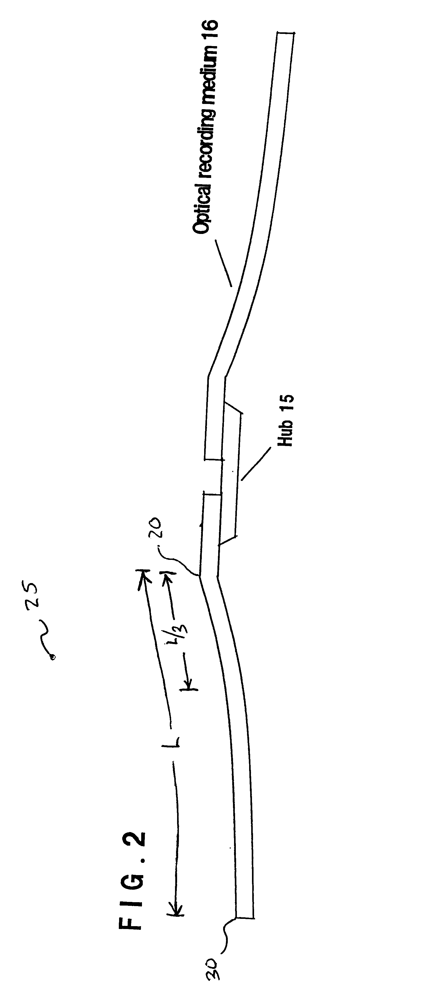 Optical recording medium having in a static mode, a flexible region extending to 1/3 of the recording area