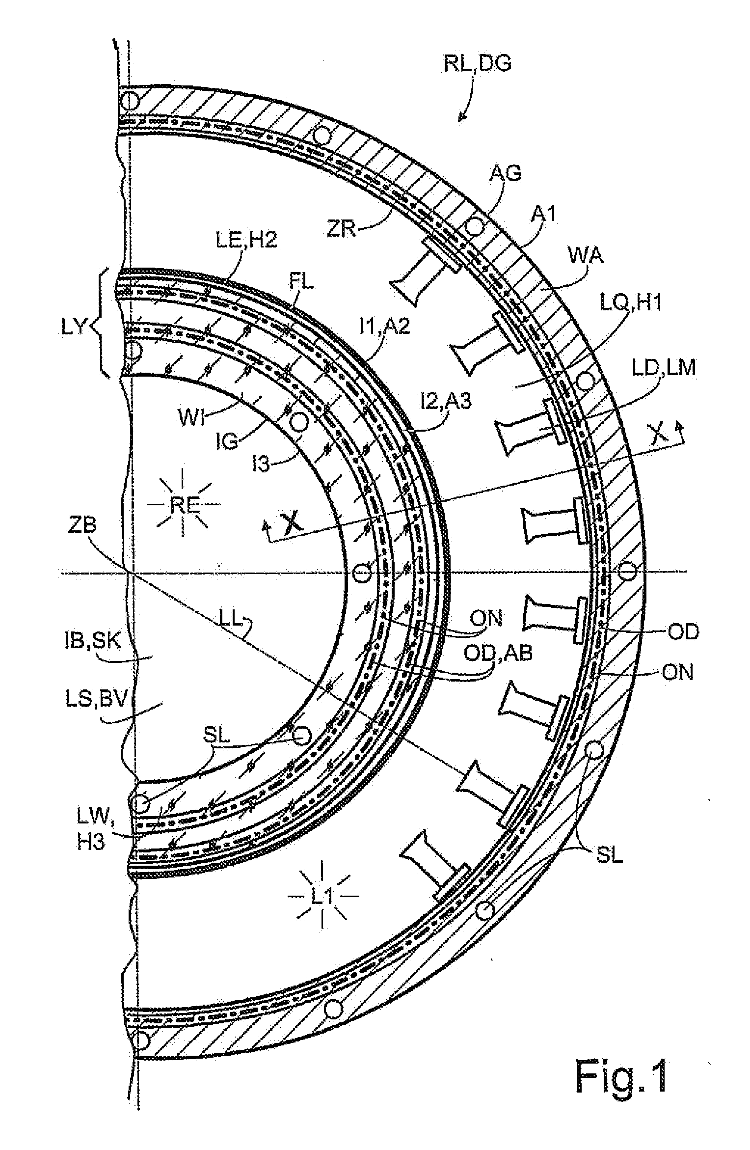 Ring lamp for illuminating a delimited volume and the use thereof